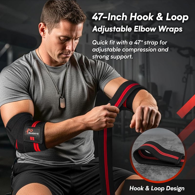 Anraye Elbow Wraps for Weightlifting - 47" Adjustable Compression Straps & Brace for Joint Support (1 Pair), Elbow Wraps Weight Lifting Men Women for Bench Press Powerlifting and Fitness Training - Image 4